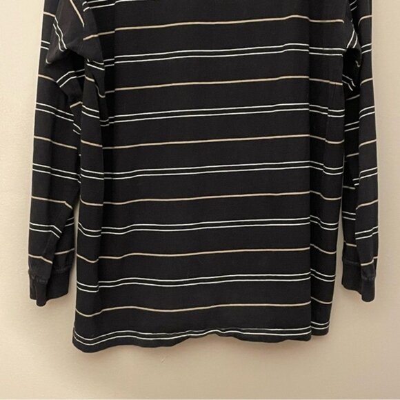 Haggar Black White & Tan Striped Long Sleeve Polo Shirt - Picture 12 of 12